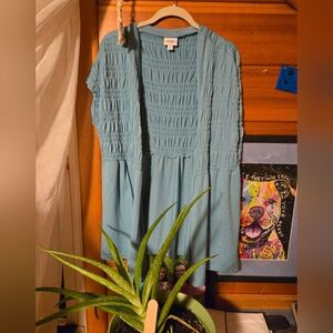 Blue Smocked Women's Top